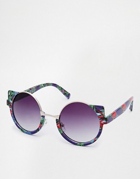 ASOS Tropical Print Half Frame Round Sunglasses 