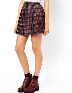 Image 4 of ASOS Mini Skirt in Pleated Tartan Check