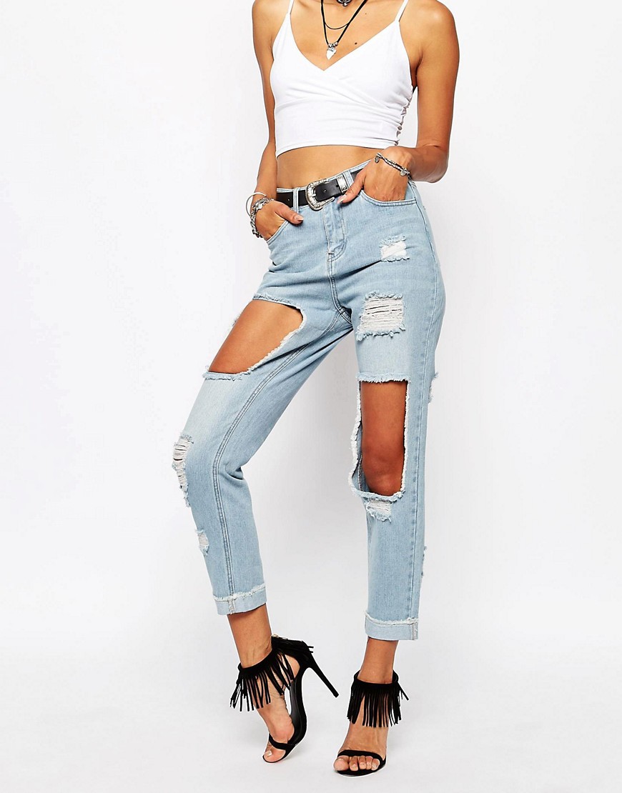 Image 1 of Missguided Distressed Exposed Knee Jeans