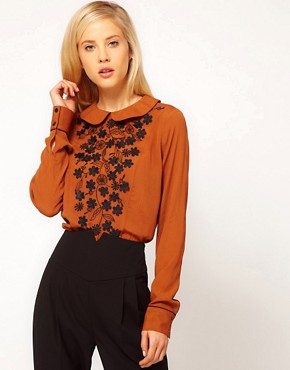 Image 1 of ASOS Blouse With Contrast Floral Applique