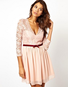 ASOS 3/4 Sleeve Lace Scallop Skater Dress