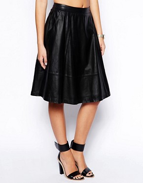 Image 4 of ASOS Midi Skirt In Leather With Pockets