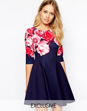 Ginger Fizz Bold Bouquet Dress In Scuba With Rose Placement Print 