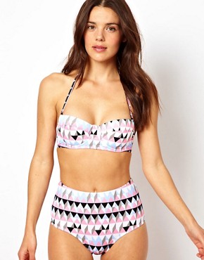 Imagen 4 de Braguitas de bikini de talle alto con estampado gráfico en tonos pastel de ASOS