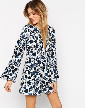 Image 1 of ASOS Woven Playsuit with Flare Sleeve in Floral Print