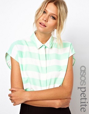 Image 1 of ASOS PETITE Blouse With Double Collar In Stripe Print
