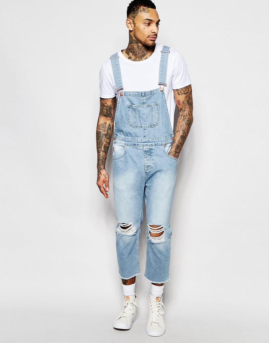 Image 1 of ASOS Denim Dungarees In Skinny With Rips In Light Wash