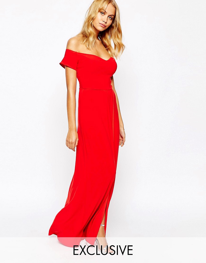 Image 1 of Love Off Shoulder Slinky Maxi Dress With Thigh Split