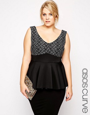 Image 1 of ASOS CURVE Peplum Top In Lace And Scuba Mix