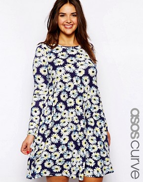Image 1 of ASOS CURVE Swing Dress In Daisy Print