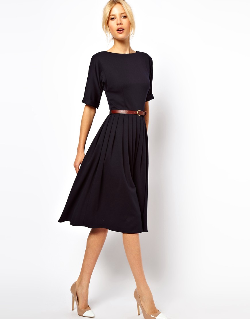 ASOS | ASOS Midi Dress With Full Skirt And Belt at ASOS