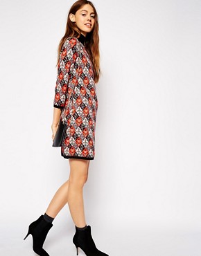 Image 4 of ASOS Knitted Dress In Tapestry Pattern with High Neck