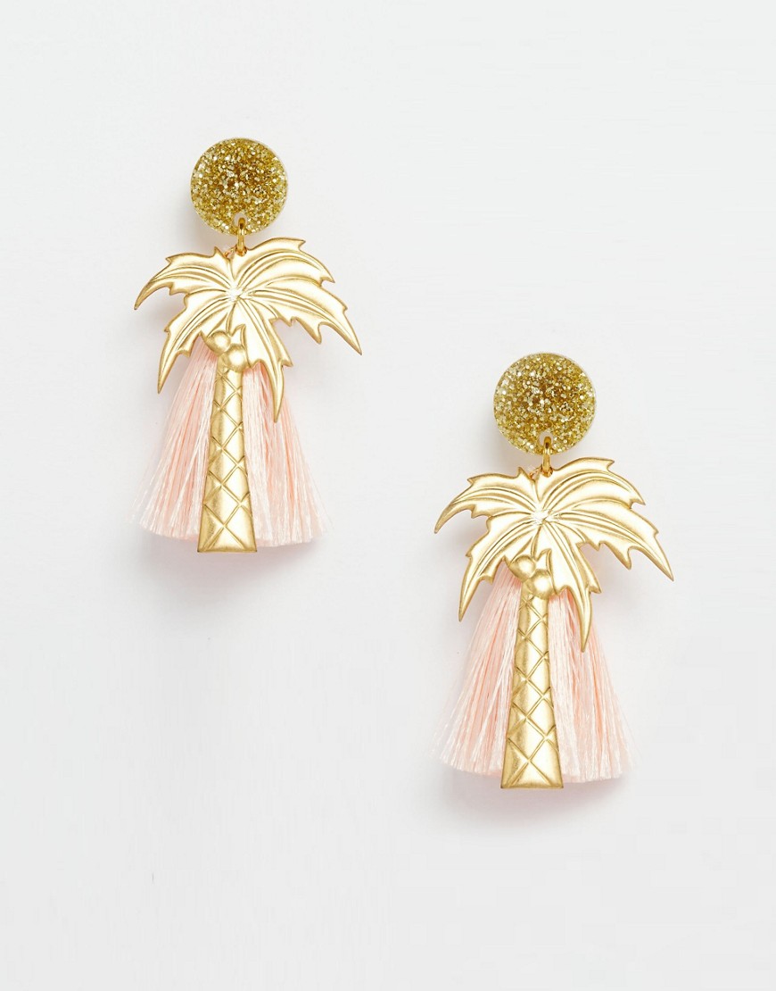 Suzywan Palm Tree Tassel Earrings - Pink