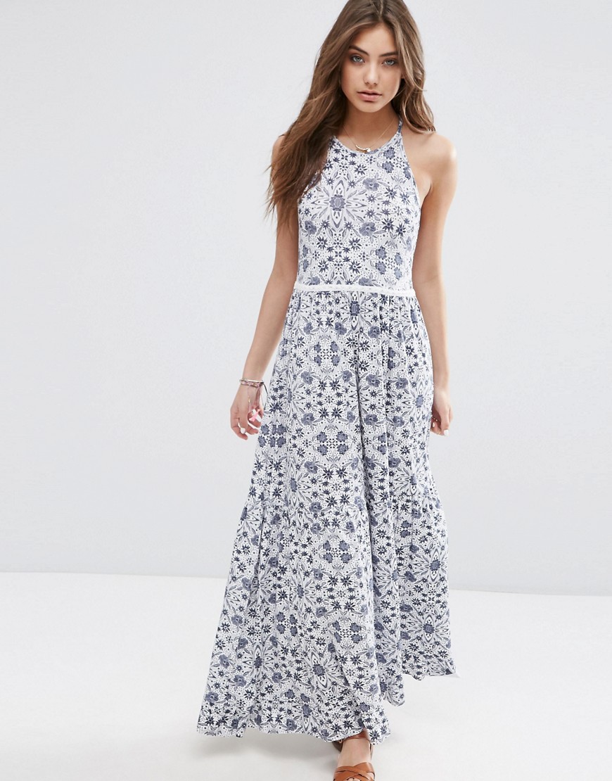 Image 1 of ASOS Tile Print Tiered Maxi with Lace Trim