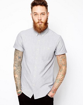 ASOS Oxford Shirt In Grey With Short Sleeves