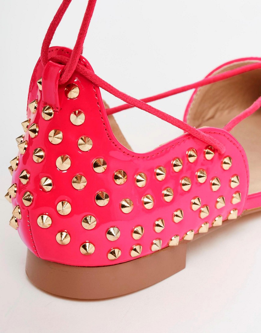 Image 4 of ASOS LAUNCH Studded Lace Up Ballet Flats