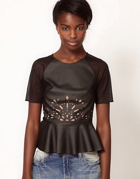 Image 1 of Three Floor Tough Love Peplum Top with Laser Cut Detail