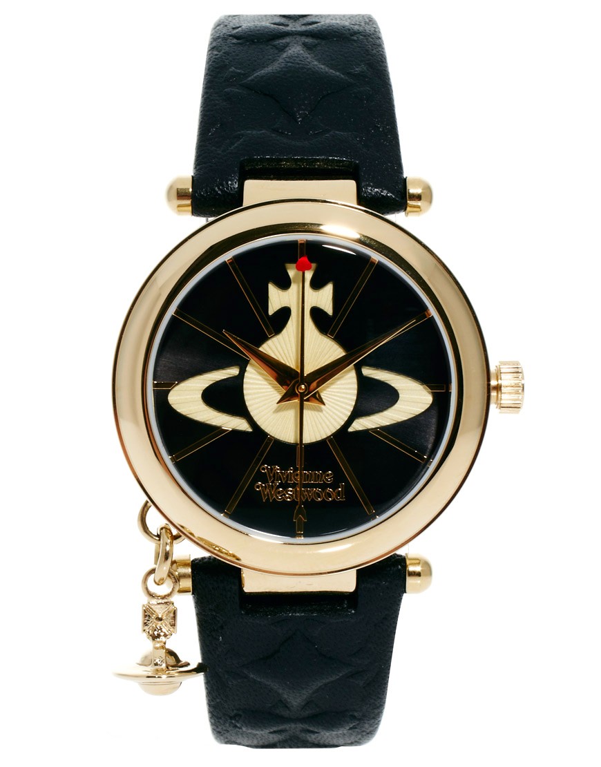 Часы с кожаным ремешком и подвеской-орбитой Vivienne Westwood VV006BKG