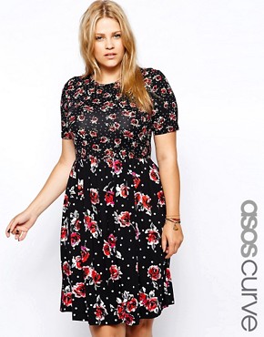 ASOS CURVE Exclusive Skater Dress In Mixed Floral Print 