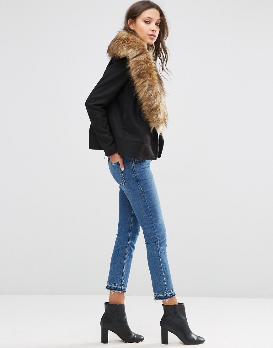 Image 4 of ASOS TALL Biker Jacket with Oversized Faux Fur Collar