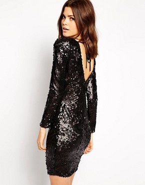 Lipsy All Over Sequin Dress with Cowl Back 