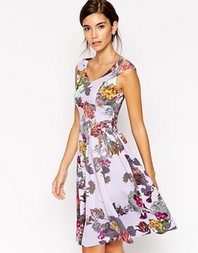 ASOS Lilac Floral Split Strap Debutante Dress