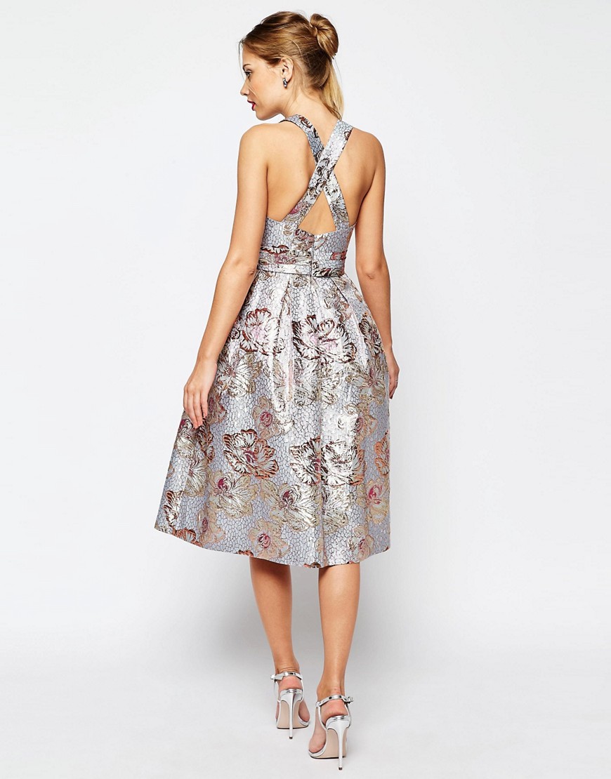 Image 2 of ASOS SALON Metallic Jacquard Midi Prom Dress