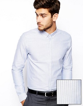 ASOS Smart Shirt In Long Sleeve With Oxford Stripe 