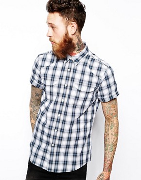 ASOS Utility Shirt In Short Sleeve With Navy Check 