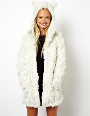 ASOS Curly Faux Fur Coat With Cat Ears