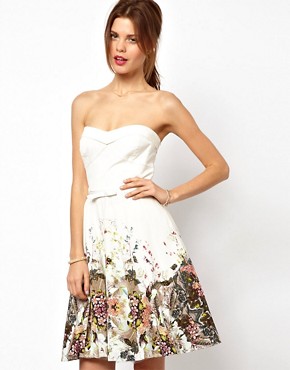 Karen Millen Silk Strapless Prom Dress with Delicate Floral Print