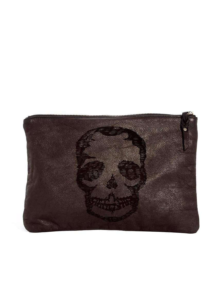Zadig & Voltaire Uma Leather Zip Top Skull Detail Clutch Bag | Pinterest Picks - Spooky Style