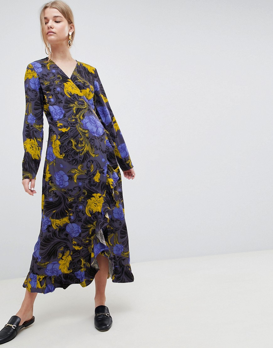 Imagen principal de producto de Vestido midi cruzado con diseño floral Sonja de Selected - Selected