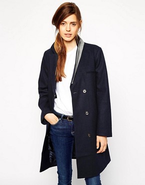 Image 1 of ASOS Coat with Zip Pocket Detail And Contrast Under Collar