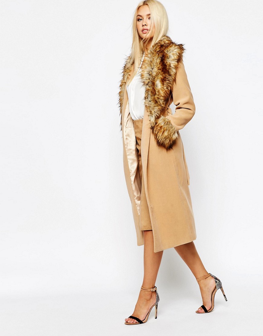 Image 1 of Missguided Coat With Faux Fur Collar And Cuffs