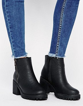 New Look Champ Black Zip Detail Chunky Heeled Ankle Boots