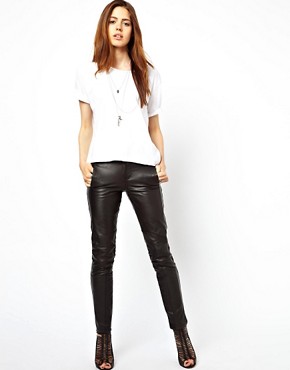 Image 1 of ASOS Skinny Leather Pants with Biker Detail