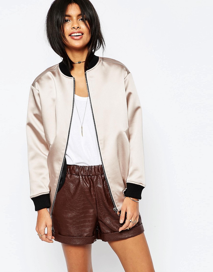 Image 1 of ASOS Satin Bomber Jacket with Contrast Rib