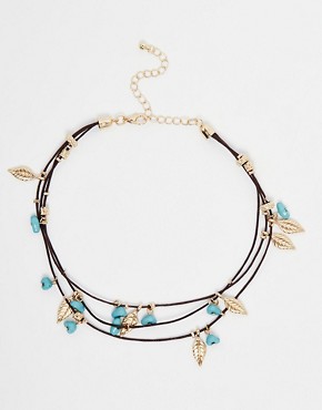 Image 1 of ASOS Multi Row Leaf Cord Choker Necklace