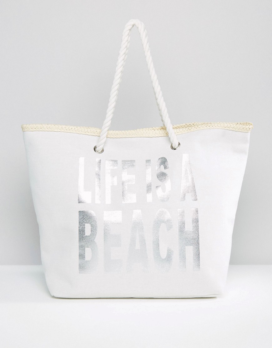 South Beach 'Lifes A Beach' Beach Bag - Silver