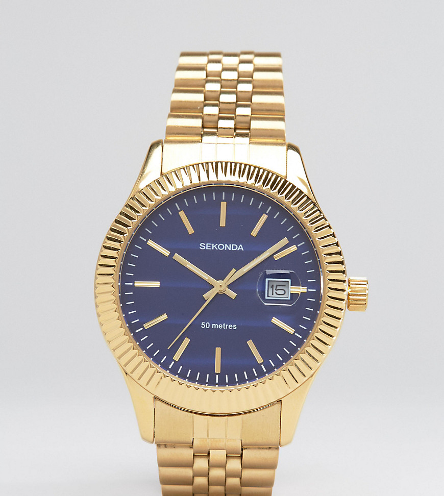 Золотистые наручные часы с синим циферблатом Sekonda эксклюзивно для A