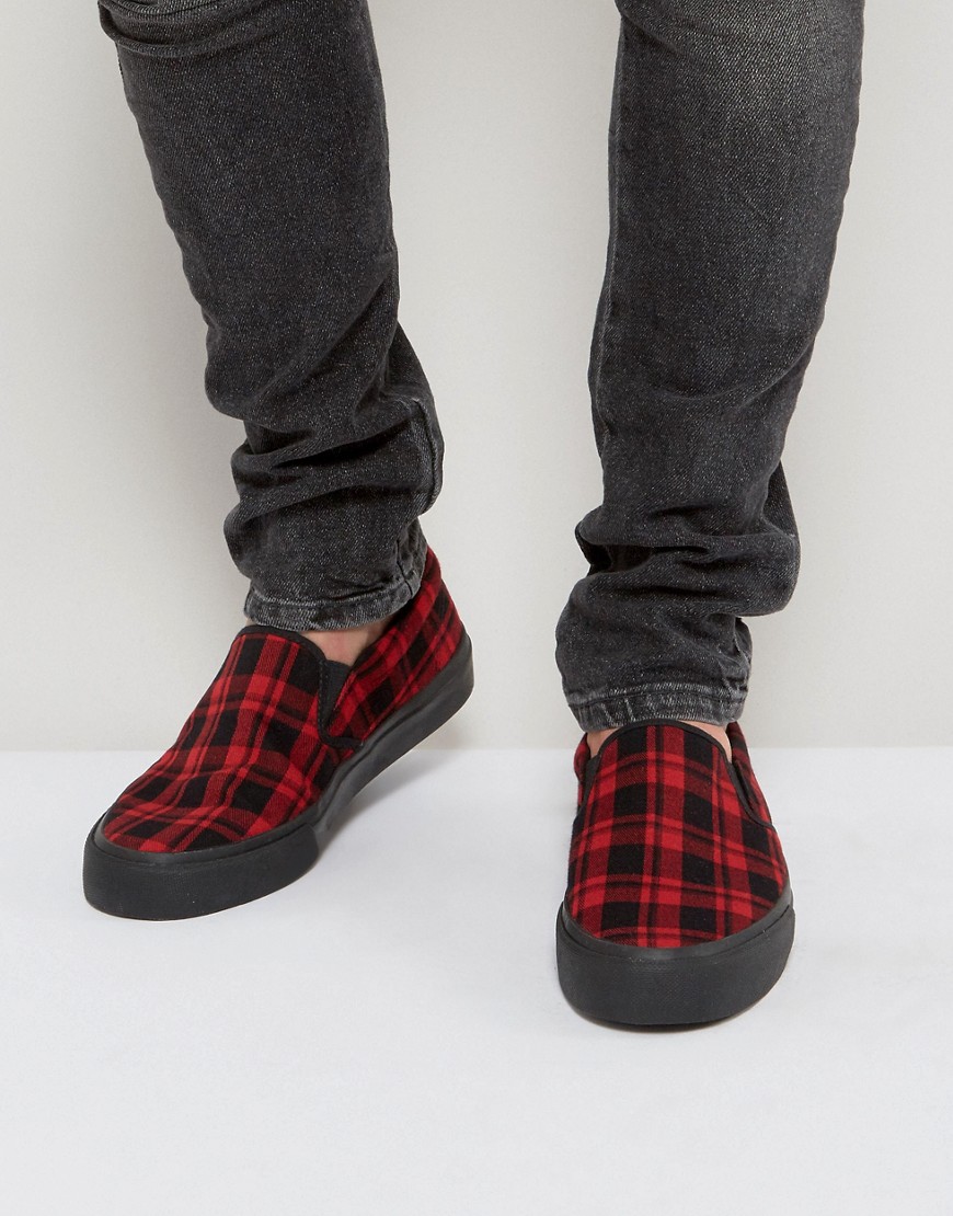 ASOS Slip On Sneakers In Plaid Check - Red