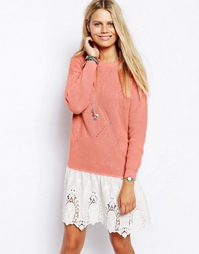 ASOS Jumper Dress In Rib Knit With Lace Skirt