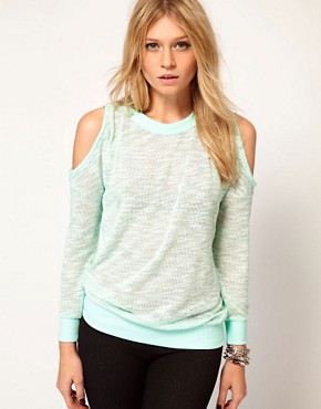 Image 1 of ASOS Top in Knitted Marl with Cold Shoulder