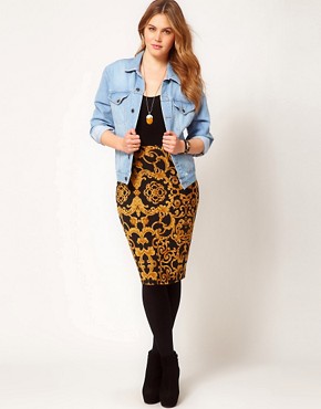 Image 1 of ASOS CURVE Pencil Skirt in Baroque Chain Print