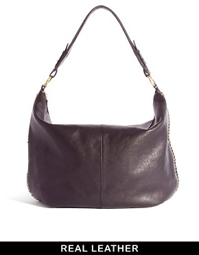 Image 1 of River Island Black Leather Chain Side Slouch Bag
