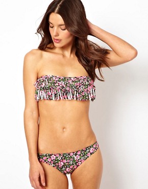 Imagen 4 de Top de bikini palabra de honor con flecos y estampado floral de ASOS