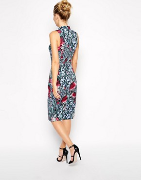 Image 2 of ASOS Pencil Dress with Wrap and High Neck in Floral Print