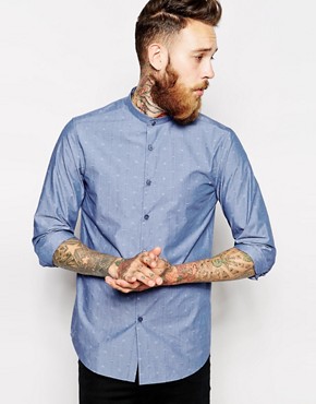 ASOS Smart Shirt In Long Sleeve With Chambray Dobby 