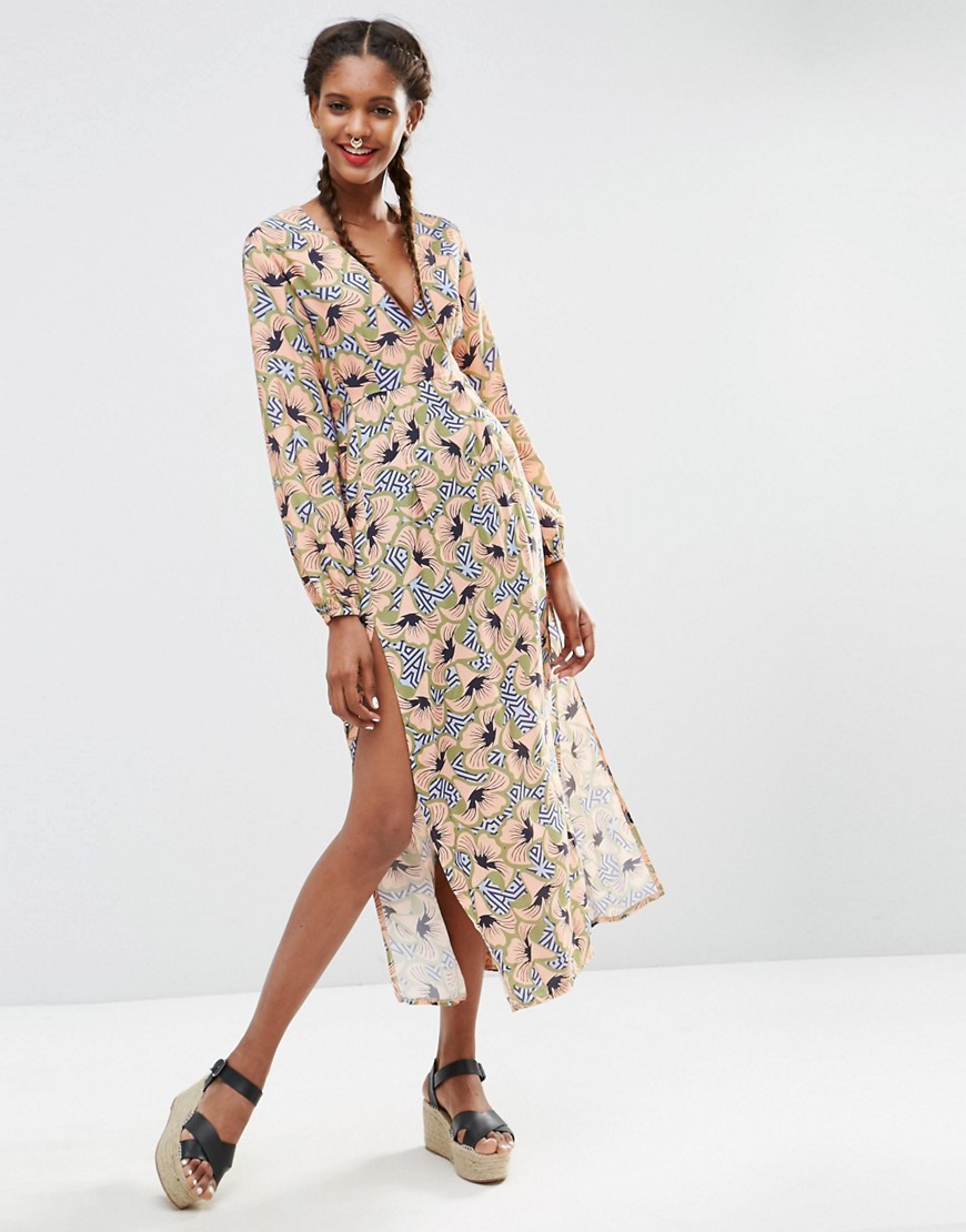 Image 1 of ASOS AFRICA x Chichia Long Sleeve Maxi Dress in Geo Floral